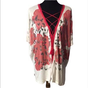 Boston Proper floral lace up poncho s/m. NWT